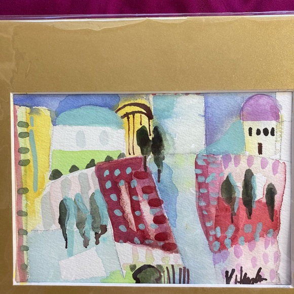 Original Watercolor painting of A Greek Vineyard 7”x5” Matted Hand Painted - Picture 3 of 13